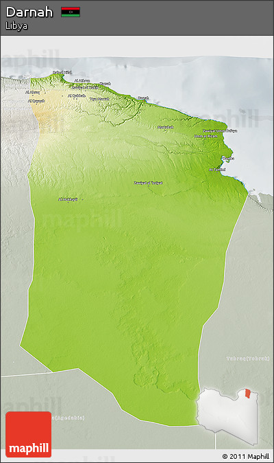 Physical 3D Map of Darnah, lighten, semi-desaturated