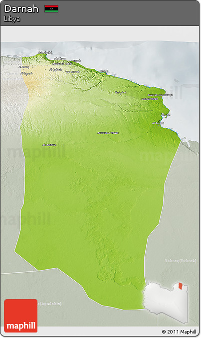 Physical 3D Map of Darnah, lighten, semi-desaturated