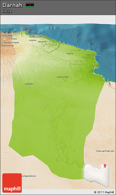 Physical 3D Map of Darnah, satellite outside