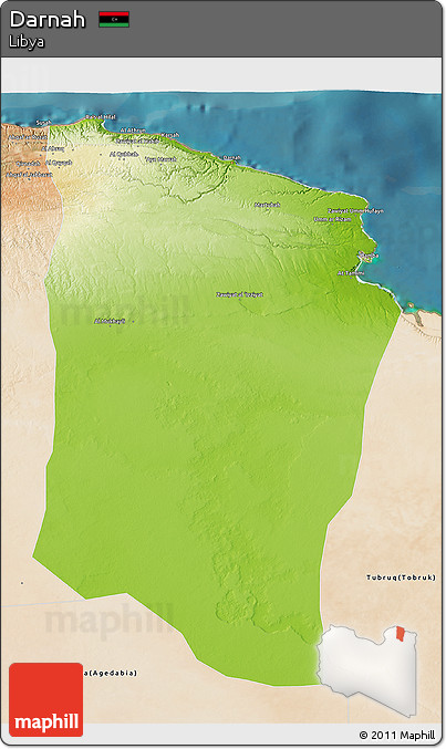 Physical 3D Map of Darnah, satellite outside