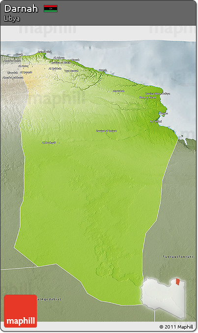 Physical 3D Map of Darnah, semi-desaturated