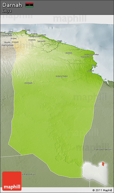 Physical 3D Map of Darnah, semi-desaturated
