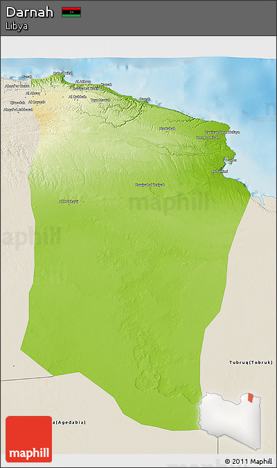 Physical 3D Map of Darnah, shaded relief outside