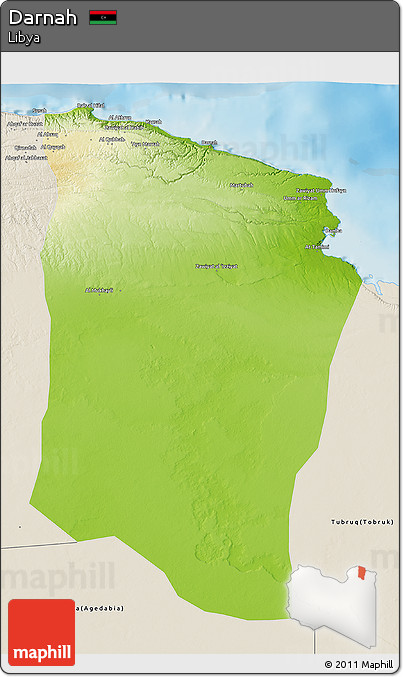 Physical 3D Map of Darnah, shaded relief outside