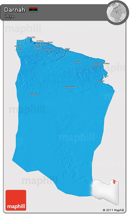 Political 3D Map of Darnah, cropped outside