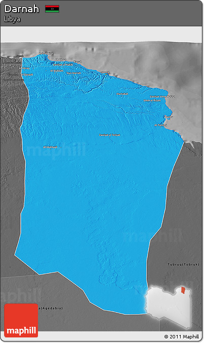 Political 3D Map of Darnah, darken, desaturated