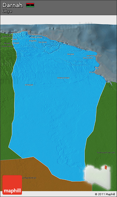 Political 3D Map of Darnah, darken