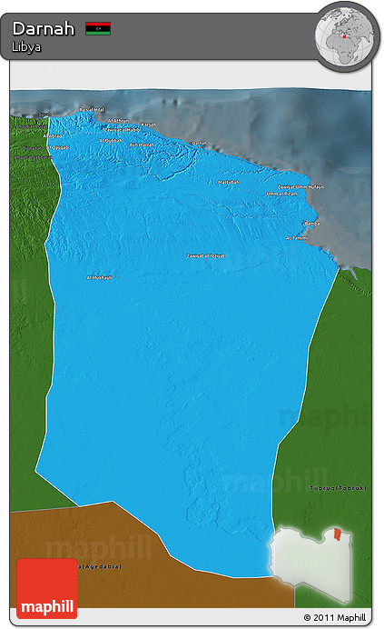 Political 3D Map of Darnah, darken