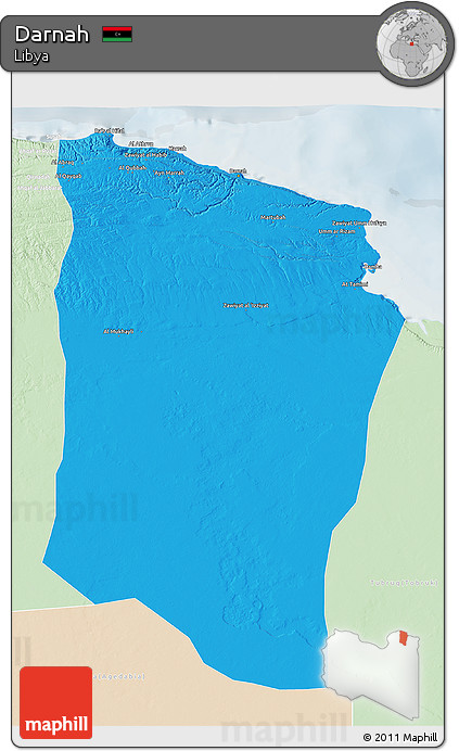 Political 3D Map of Darnah, lighten