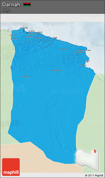 Political 3D Map of Darnah, lighten