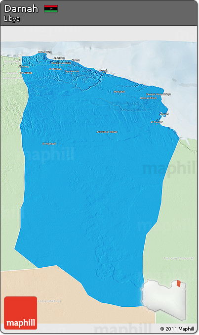 Political 3D Map of Darnah, lighten