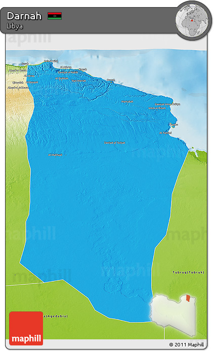 Political 3D Map of Darnah, physical outside