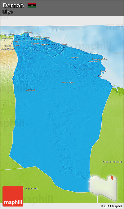 Political 3D Map of Darnah, physical outside
