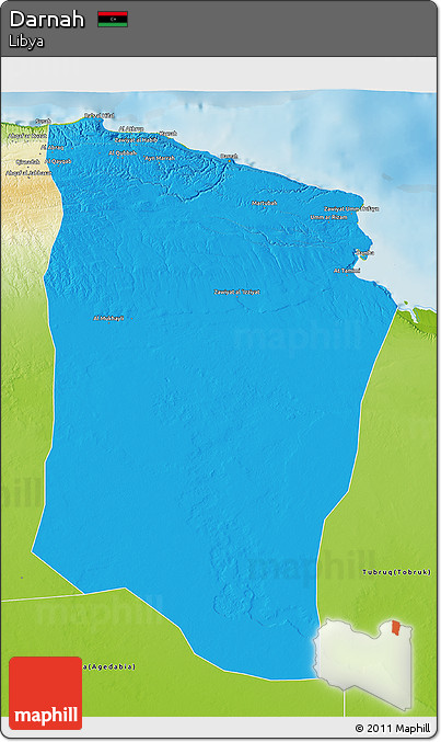 Political 3D Map of Darnah, physical outside