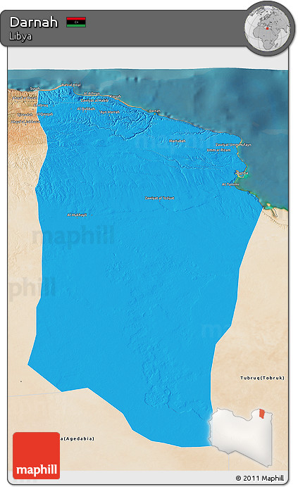Political 3D Map of Darnah, satellite outside