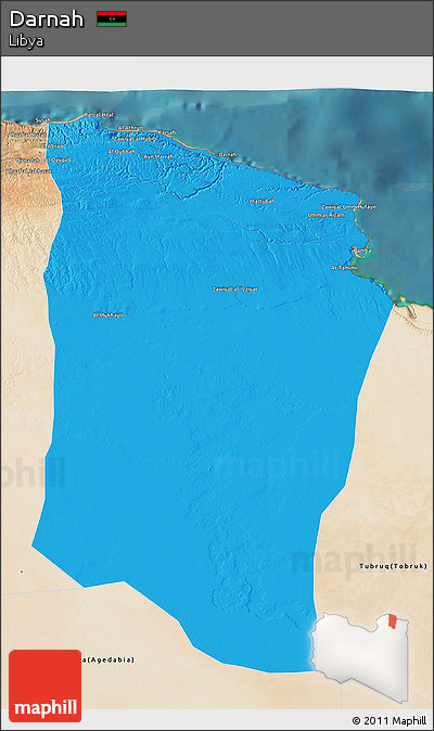 Political 3D Map of Darnah, satellite outside