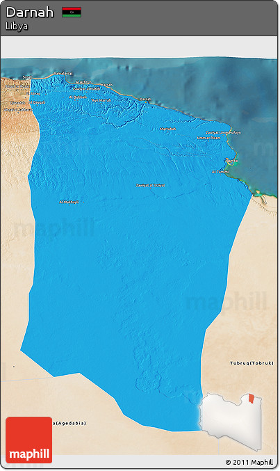 Political 3D Map of Darnah, satellite outside