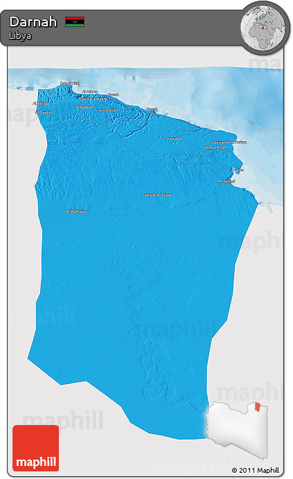Political 3D Map of Darnah, single color outside