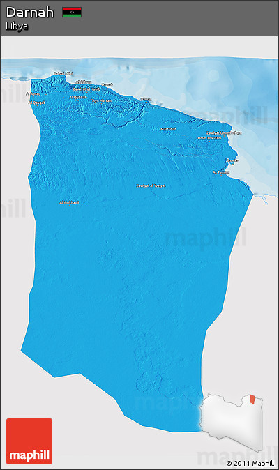 Political 3D Map of Darnah, single color outside