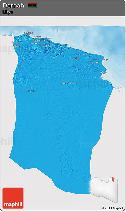 Political 3D Map of Darnah, single color outside