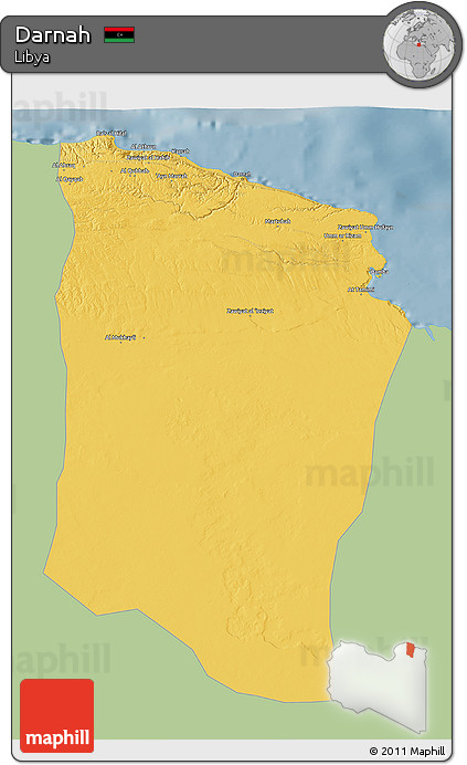 Savanna Style 3D Map of Darnah, single color outside