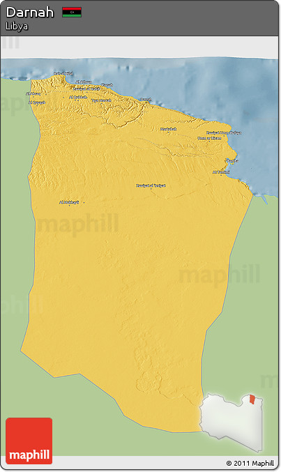 Savanna Style 3D Map of Darnah, single color outside