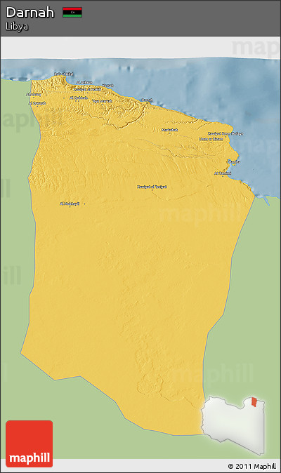 Savanna Style 3D Map of Darnah, single color outside