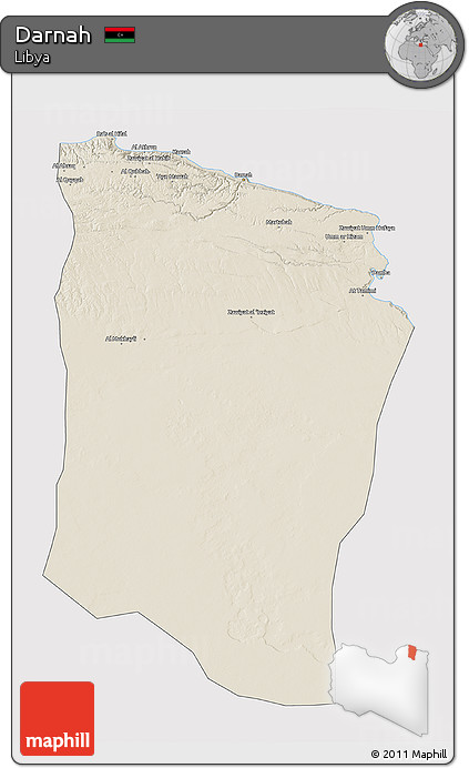 Shaded Relief 3D Map of Darnah, cropped outside