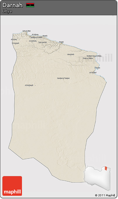 Shaded Relief 3D Map of Darnah, cropped outside