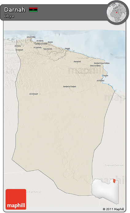 Shaded Relief 3D Map of Darnah, lighten