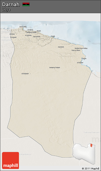 Shaded Relief 3D Map of Darnah, lighten