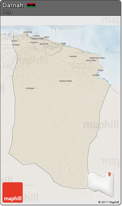 Shaded Relief 3D Map of Darnah, lighten