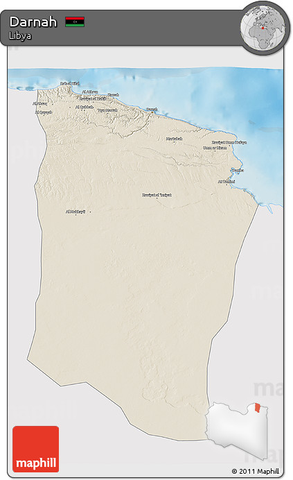 Shaded Relief 3D Map of Darnah, single color outside