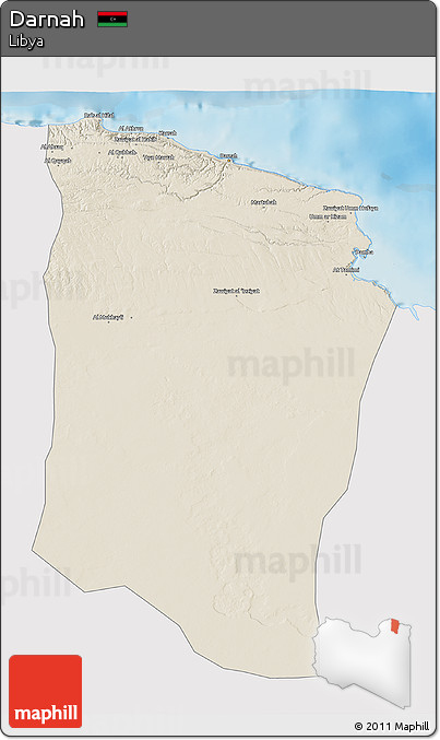 Shaded Relief 3D Map of Darnah, single color outside