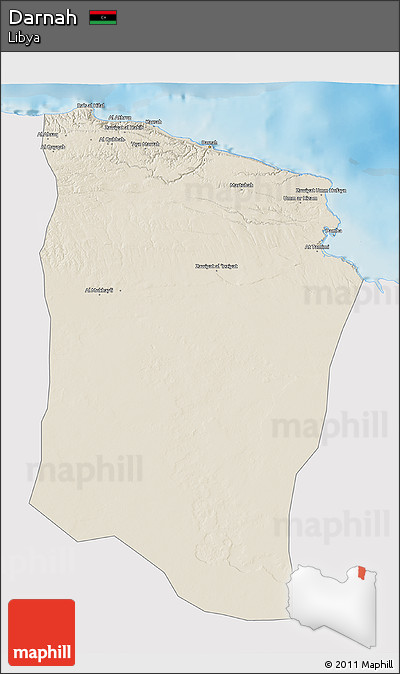 Shaded Relief 3D Map of Darnah, single color outside