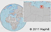 Gray Location Map of Darnah, within the entire country, hill shading
