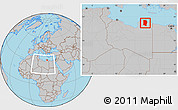 Gray Location Map of Darnah, within the entire country