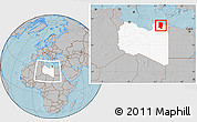 Gray Location Map of Darnah, highlighted country, within the entire country, hill shading