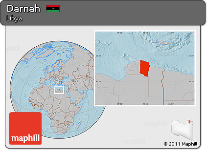 Gray Location Map of Darnah, hill shading