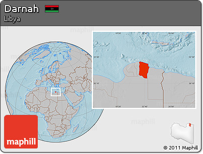 Gray Location Map of Darnah, hill shading