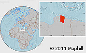 Gray Location Map of Darnah, hill shading