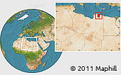 Satellite Location Map of Darnah, within the entire country