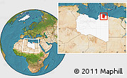 Satellite Location Map of Darnah, highlighted country, within the entire country