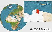 Satellite Location Map of Darnah, highlighted country