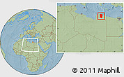 Savanna Style Location Map of Darnah, within the entire country, hill shading