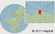 Savanna Style Location Map of Darnah, hill shading