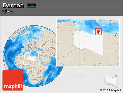 Shaded Relief Location Map of Darnah, highlighted country, within the entire country