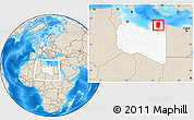 Shaded Relief Location Map of Darnah, highlighted country, within the entire country