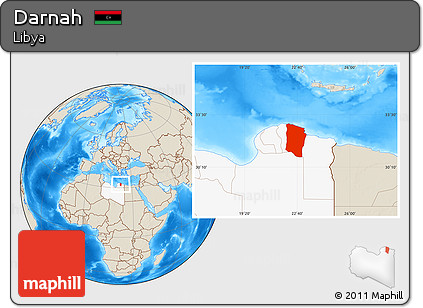 Shaded Relief Location Map of Darnah, highlighted country