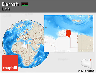 Shaded Relief Location Map of Darnah, highlighted country